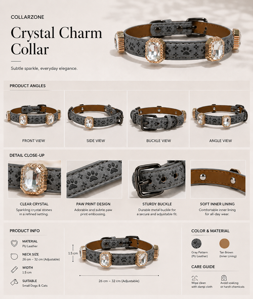 Crystal Charm Collar on dog with sparkling crystal accents for small pets