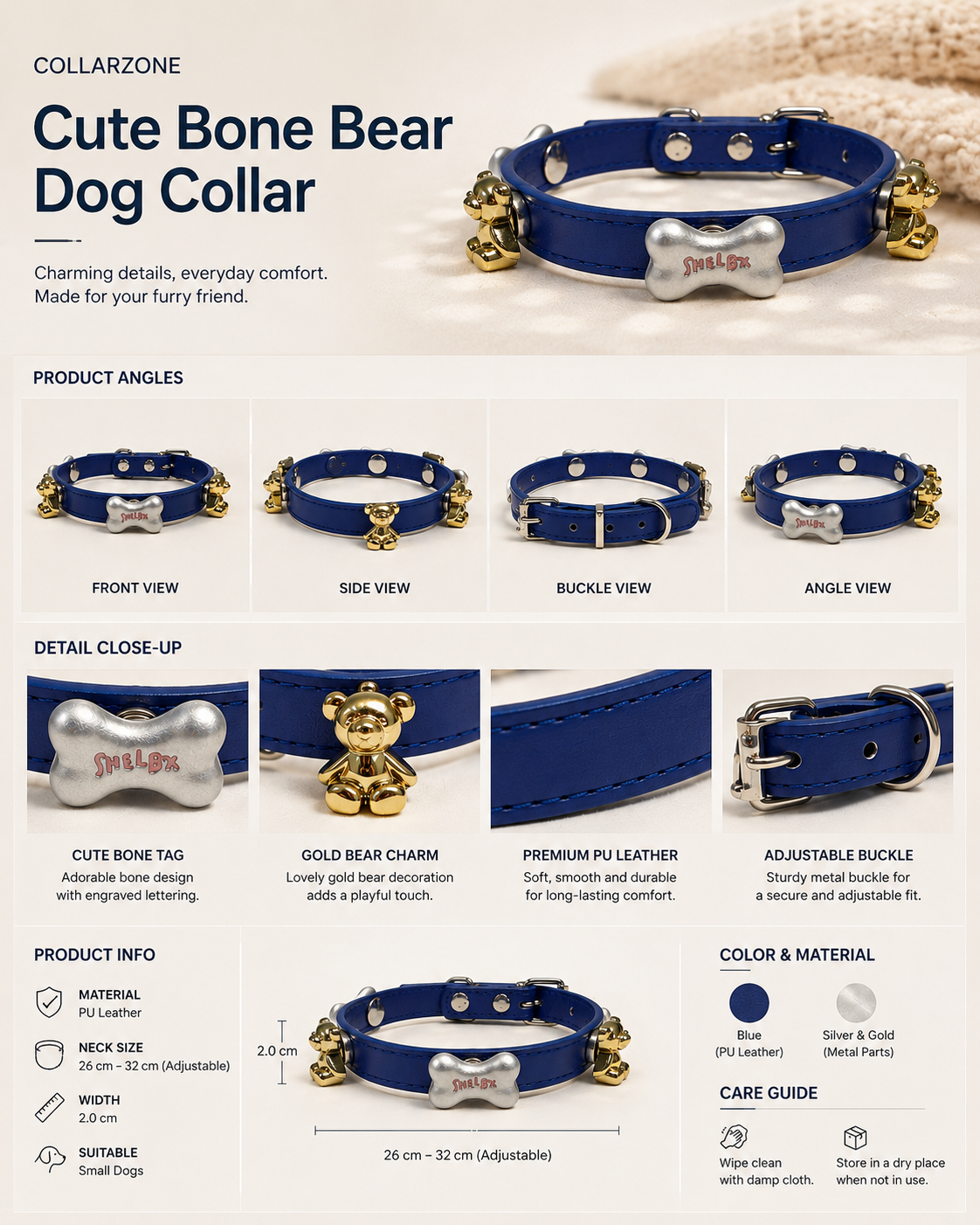 Cute Bone Bear Collar