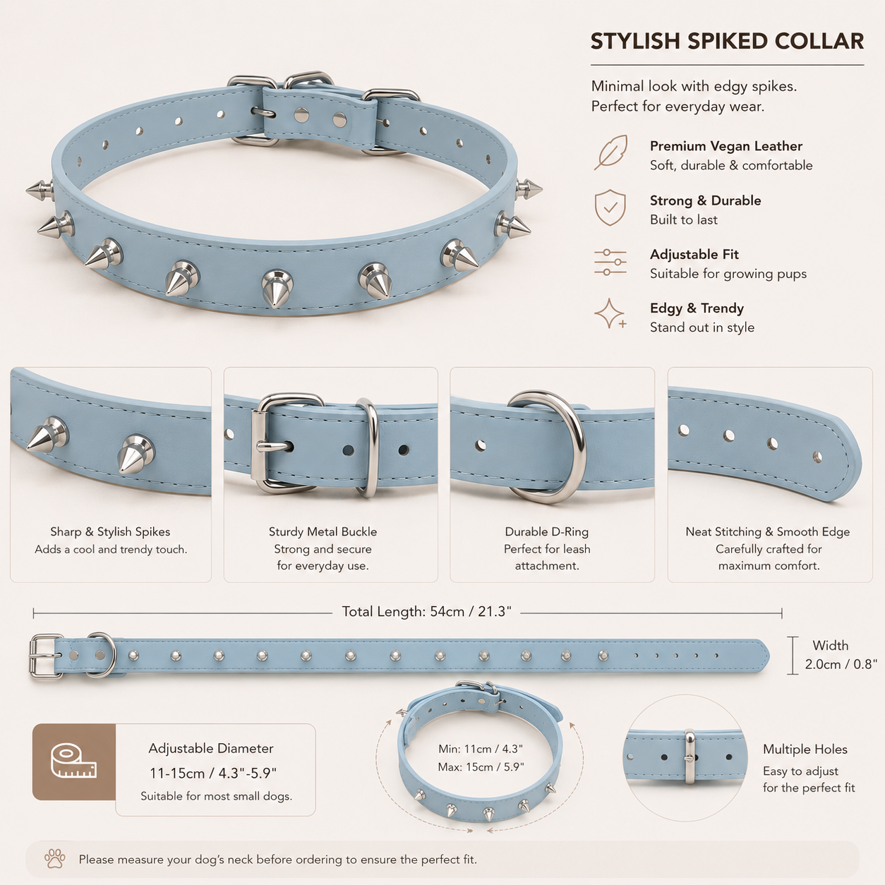 Stylish Spiked Collar-Blue