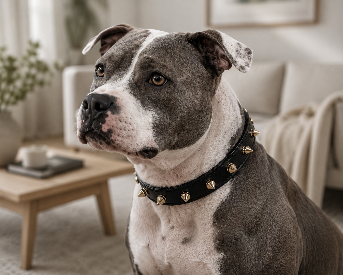 Stylish Spiked Collar Black vegan leather dog collar with polished metal spikes